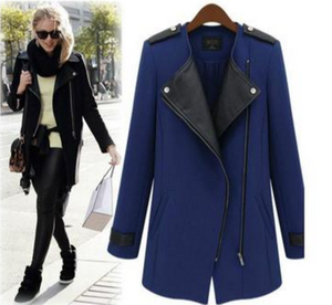 new windbreaker zipper stitching Slim Long woolen coat women windbreaker jacket