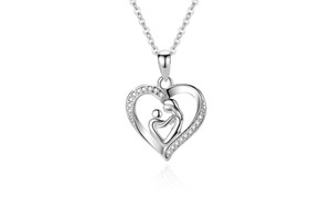 NEW S925 Silver Mother and Child Necklace with Heart Pendant for Mother's Day 6031