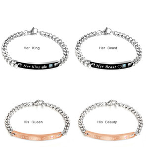 New-His and Her Curb Couple Bracelet Matching Cuban Link Chain Wrist Band6125-LA