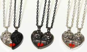 2302 NEW Heart shaped magnetic attraction splicing skeleton couple necklace 61203