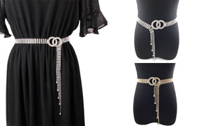 2302  NEW  Double-ring belt Women's versatile inlaid tassel waist chain  6316