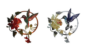 2302  NEW   Metal bird art decoration living room hummingbird flower outdoor metal circular wall pendant  6329