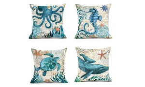 2303  NEW  4pcs Marine creatures, sea turtles, seahorses, whales, octopus cushion covers, pillowcases 6352
