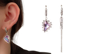 2303 NEW  Asymmetric love purple zircon earrings 6349