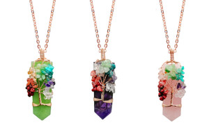 2303  NEW Natural stone cut diamond life tree winding necklace  6355