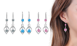 2303  Zircon silver rotating tassel twist earrings 6604