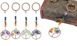  2303 NEW Colorful stone agate crystal bead gravel life tree key chain pendant fortune tree key chain 6609