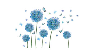 2303 NEW Blue Dandelion Butterfly Wall Decal Paper Living Room Bedroom Decorative Wall Decal 6627