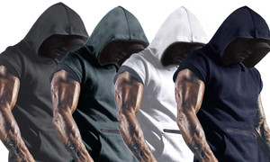 2303 NEW  Men's Sleeveless Personalized Casual Sports Vest Outdoor Fitness Solid Hoodie  6641