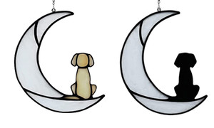 2303  NEW Dog Suncatchers for Windows,Handcrafted Dog Stained Glass Window Hanging,Stained Dog on Moon for Dog Lovers 6725