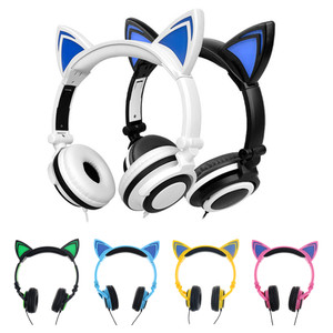 Foldable Flashing Glowing cat ear headphones Gaming Headset Earphone with LED light For PC Laptop Computer Mobile Phone