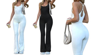 2304  NEW   Women's Sleeveless Backeless Jumpsuits Workout Straight Wide Leg Pants High Waist Bodycon One Piece Rompers  6730