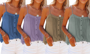 2304  NEW Summer Button Square Neck Sexy Strap Denim Tank Top for Women 6830