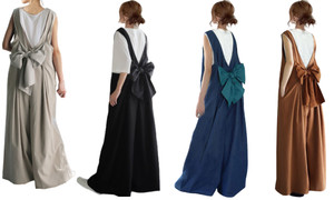 2304  NEW Back Bow Strap Pants Side Pockets Temperament One Piece Strap Wide Leg Pants 6845