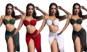 2304  NEW Split mesh long skirt bikini sexy swimsuit three piece set 6847