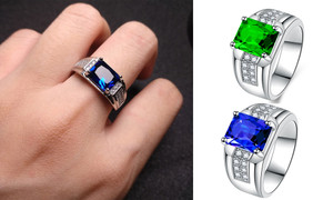 2305 NEW Emerald Zircon Men's Ring with Sapphire and Diamond Green Crystal Ring 7052 LA