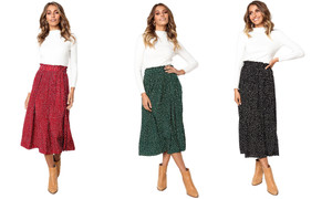  2305 NEW Sweet style pocket pleated women's pleated skirt long skirt 7034LA