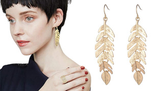 2305 NEW Metal Leaf Tassel Leaf Long Earrings 7040LA