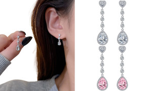 2305 NEW S925 Silver Needle Love Droplet Set Diamond Long Earrings 7072LA