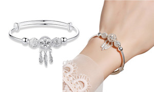 2305 NEW Dream Catcher Tassel Feather Round Bead Charm Bracelet 7102 LA