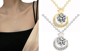 2305 NEW Zircon Star Moon Necklace Collar Chain 7112LA