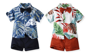 2305 NEW Hawaiian Blouse Shirt Boys' Shorts Casual Two Piece Set 7164LA