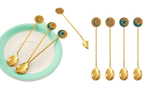 2305 NEW 304 Stainless Steel Star Moon Dessert Cake Spoon Coffee Stirring Ice Spoon 4PC 7170LA