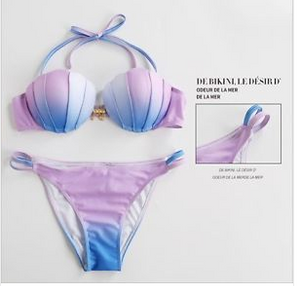 Mermaid Shell Pearl Bra Swimwear Padded Push up Swimsuit