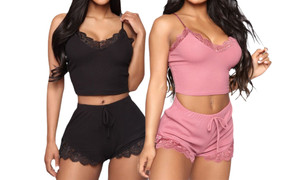 2306 NEW Women's solid color suspender sexy shorts pajamas 7343LA