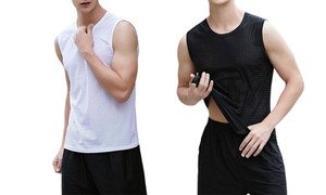 2306   NEW  Mesh Tank Top Men's Sports Hollow Ice Silk Summer Sleeveless  LA   6791
