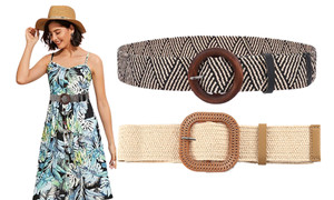 2306 NEW 2PC Cotton Leprosy PP Grass Woven Belt Dress Long Dress Decoration Belt 7439LA