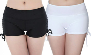 2306 NEW Women's bottoming anti stray flat angle sports yoga shorts safety Beachwear drawcord 7466LA