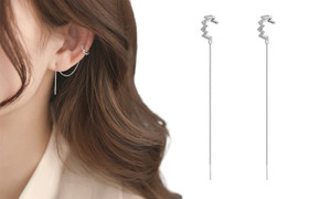 2306 NEW S925 Silver Needle Wave Ear Thread Ear Clip 7495LA