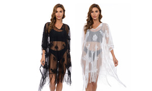 2307 NEW Lace Tassel Perspective Beach Sunscreen Cover 7508LA