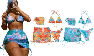 2307 NEW Tie dyed bikini split skirt swimsuit set of four 7513LA
