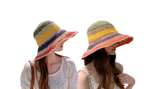 2307 NEW Color matching rainbow big brim Sun hat straw hat foldable 7383LA