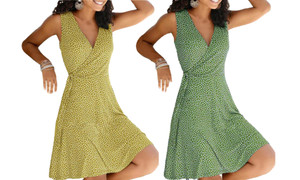 2307 NEW Polka dot printed V-neck lace up sleeveless dress7524LA