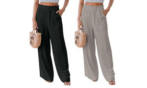 2307 NEW Flower Bud Waist Wide Leg Pants Women's Pants 7529LA