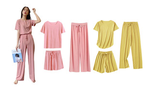 2307 NEW Summer Ice Silk Three Piece Short Sleeve Pajamas Home Fur 7530LA