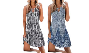2307 NEW Summer printed vest sleeveless dress with hollowed out round neck 7535LA