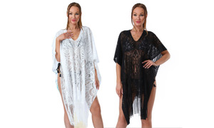 2307 NEW Beach Sunscreen Clothes Women's V-neck Lace Tassel Hollow Pullover 7545LA