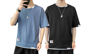 2307 NEW  Summer Short Sleeve T-shirt Men's Hong Kong Style Round Neck Underlay 7395LA