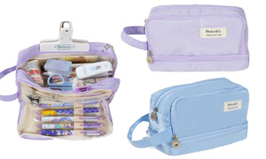 2307 NEW Large capacity double layer pencil case makeup bag 7561LA