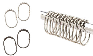 2307  NEW O-shaped Double Shower Curtain Hooks - Brushed Nickel Rings - Premium Rust Resistant Stainless Steel Metal Hook - Roller Balls Glide on Shower Rods - Set of 12   7603