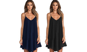 2307 NEW Solid chiffon dress sexy loose suspender skirt 7565LA