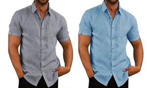 2307 NEW Summer Polo Collar Solid Short Sleeve Button Men's Shirt Men's Clothing 7579LA