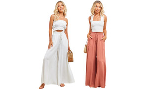 2307 NEW Women's wide leg pants with elastic waistband wide leg high waist long skirt pants 7598LA