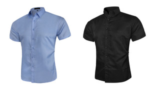 2307 NEW Business Solid Summer Men's Simple Casual Short Sleeve Shirt 7599LA