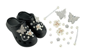 2308 NEW Hole shoe accessories, detachable pearl water diamond alloy butterfly set with shoe buckle 7861/7873 LA