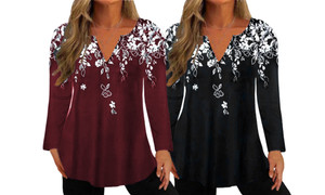 2308 NEW Women's floral print V-neck long sleeved T-shirt top 7891LA
